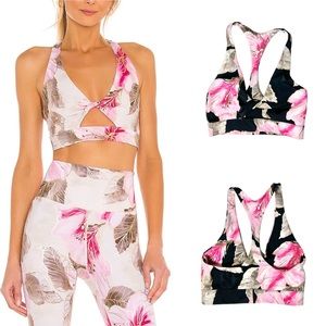 Beach Riot Floral Twist Cut Out Sports Bra in Black